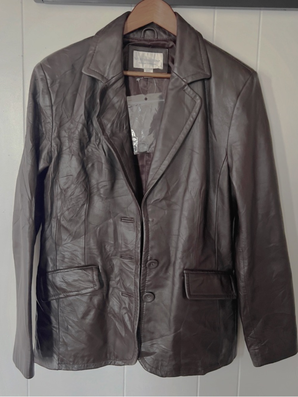 Worthington Brown Leather Lambskin Blazer Jacket Size Medium With Flaws